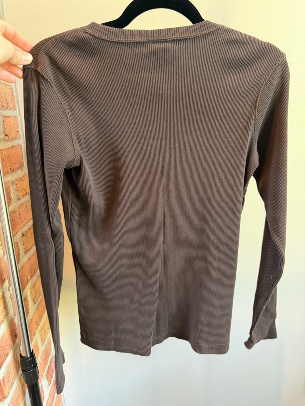 Carhartt Women's Chocolate Brown Ribbed Henley Top - Picture 2 of 4